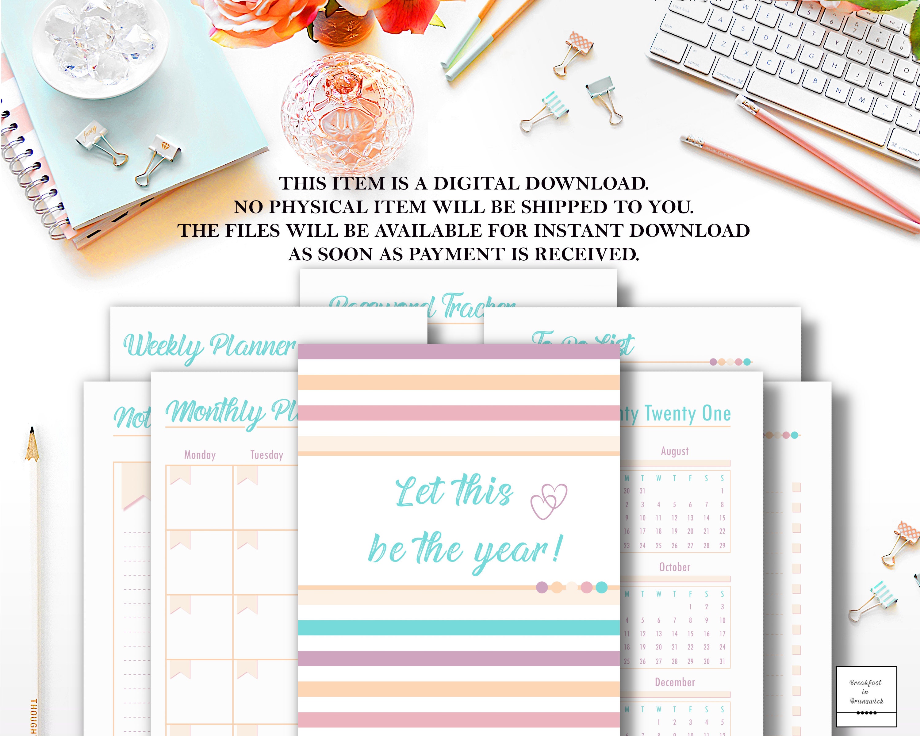 Printable Planner Bundle Boho Month on 2 Pages Horizontal | Etsy