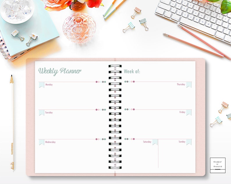 weekly horizontal planner printable insert on two pages wo2p etsy