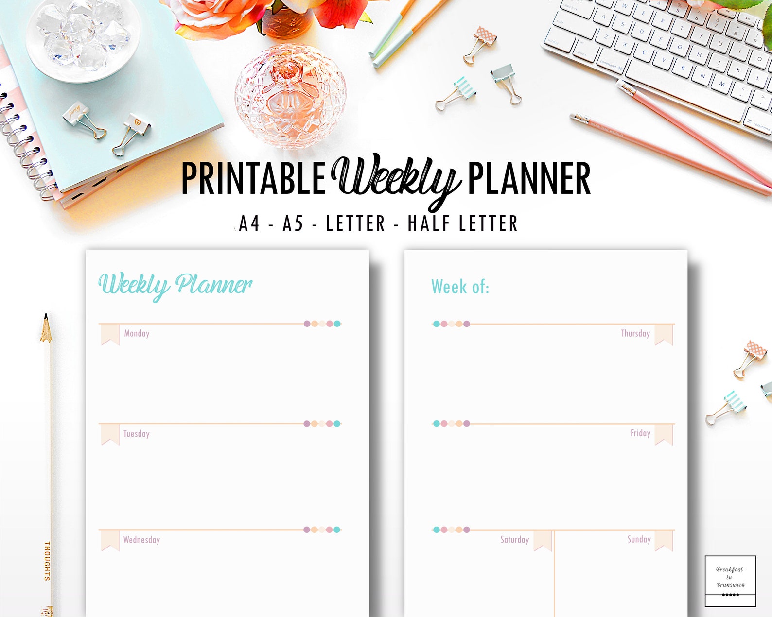 A5 Weekly Planner On Two Pages Printable Insert Horizontal | Etsy