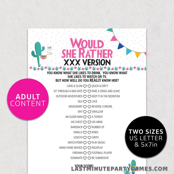 X Rated Would She Rather Game Naughty Hen Party Would She Etsy