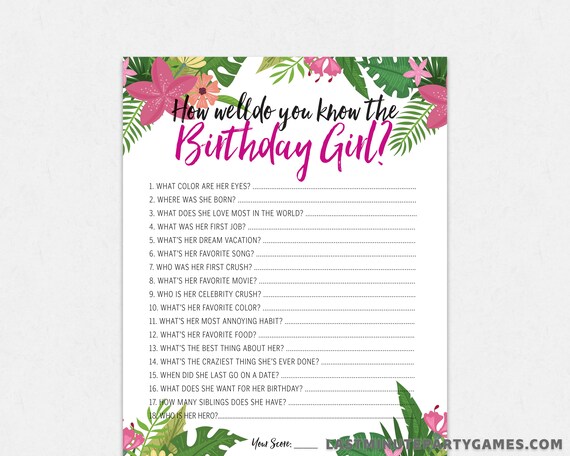 Adult Birthday Party Quiz Game How Well Do You Know The | Etsy