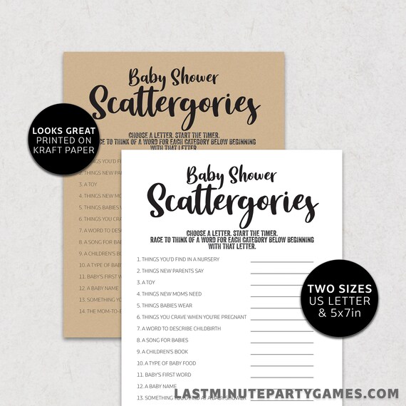 Baby Shower Scattergories Game Funny Baby Shower Games Funny Etsy