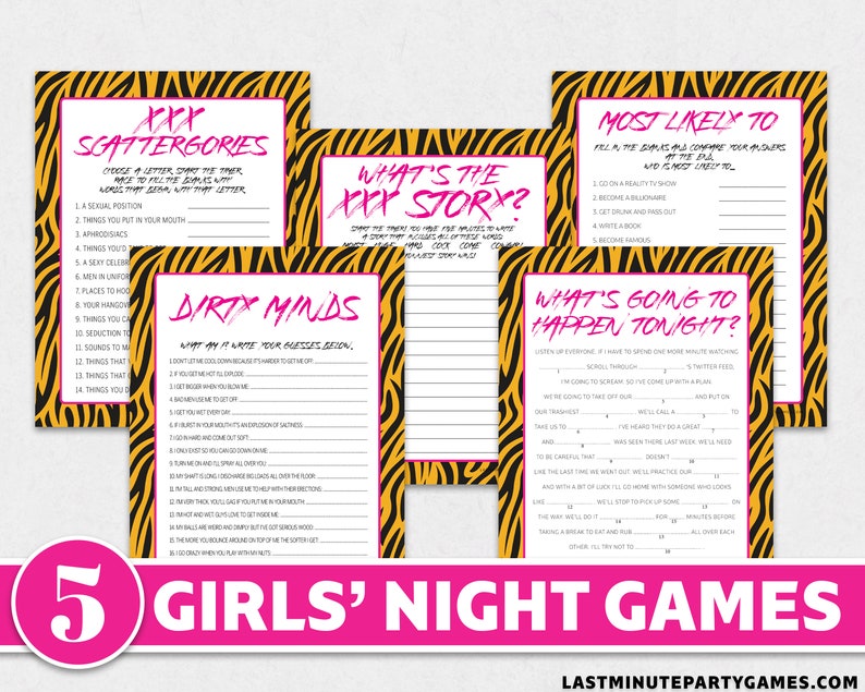 animal print girls night game bundle 5 naughty games for etsy