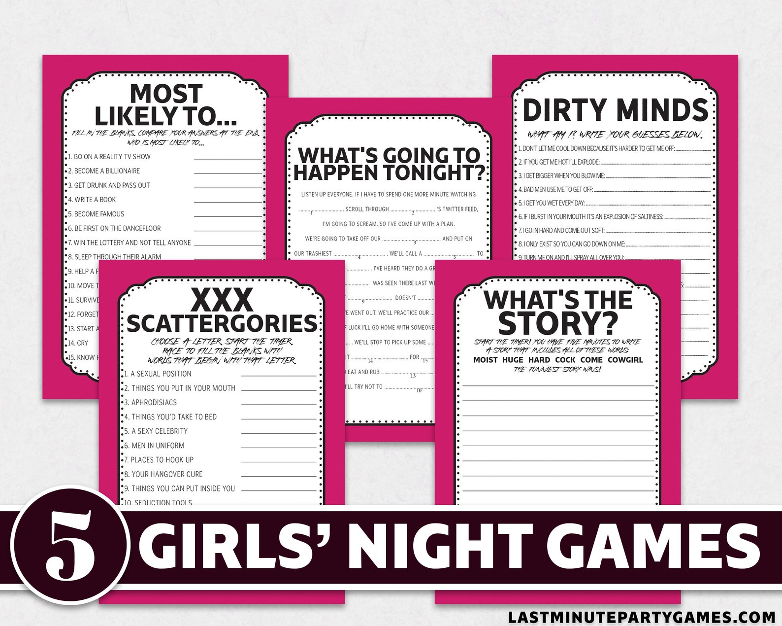 Girls Night Game Bundle 5 Naughty Games For Girls Nights Etsy