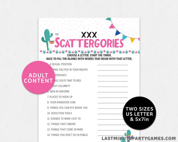 X Rated Girls Night Scattergories Game For Bachelorette Hen Etsy