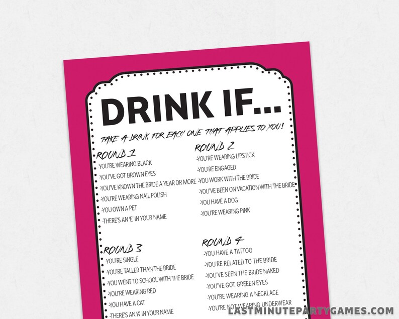 DRINK IF Bridal Shower Game bachelorette party games fun