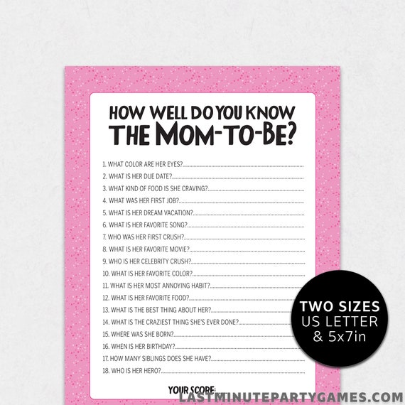 How Well Do You Know The Mom-to-be Baby Shower Game Mom Quiz | Etsy