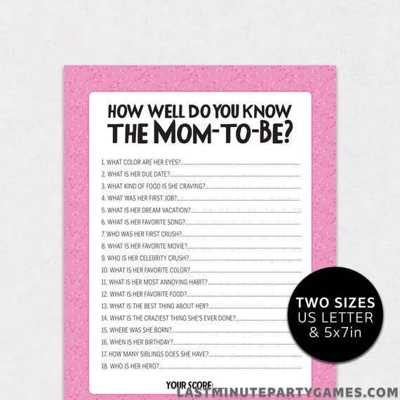 How Well Do You Know The Momtobe Baby Shower Game Mom Quiz Etsy