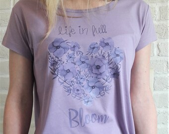 LIFE in FULL BLOOM t-shirt print graphic shirt tee women cute floral love 100% cotton new