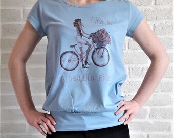 LIFE is a BEAUTIFUL RIDE t-shirt print graphic shirt tee women cute floral love 100% cotton new