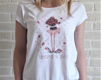 TULIP BALLERINA t-shirt print flower graphic shirt tee floral women handmade 100%cotton brand new cute love