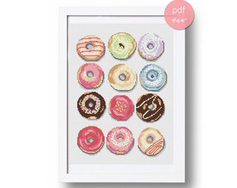 Donuts cross stitch pattern, modern cross stitch, kitchen cross stitch, kitchen pattern pdf, kitchen wall decor, food pattern, pdf chart