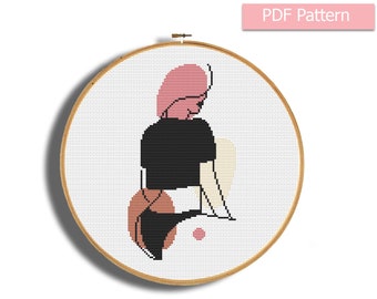 Abstract woman cross stitch pattern, Modern cross stitch chart, Abstract embroidery Pdf, Geometric stitching, Modern wall decor, Hoop art