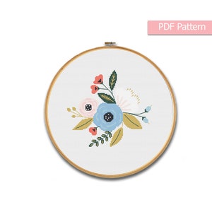 Floral cross stitch pattern, modern cross stitch, flower pattern pdf, flower embroidery chart, flower wall decor, counted cross stitch, hoop