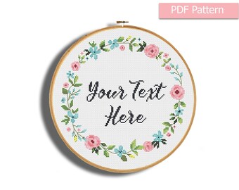 Custom cross stitch pattern, Floral wreath cross stitch chart, Modern pattern Pdf, Your text here, Custom embroidery, Wedding cross stitch