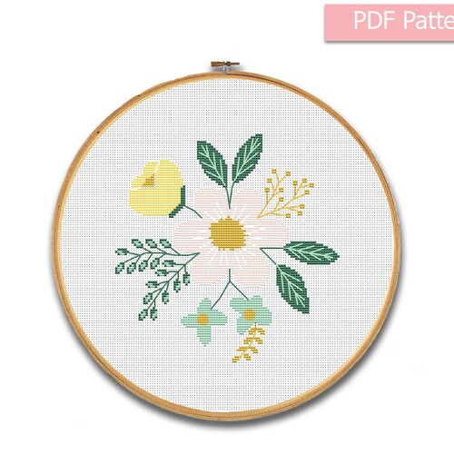 Floral Cross Stitch Pattern Modern Cross Stitch Flowers Pdf Etsy
