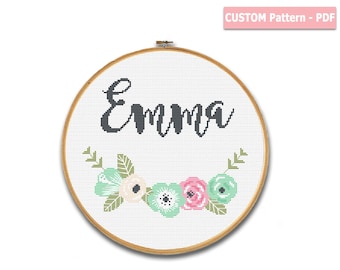 Custom cross stitch pattern, nursery cross stitch, nursery pattern pdf, modern cross stitch, monogram pattern pdf, name cross stitch, hoop