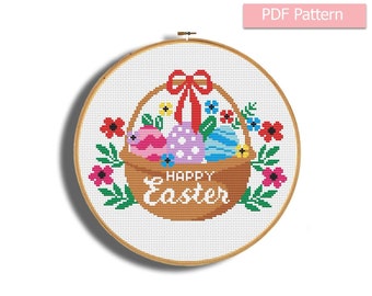 Easter cross stitch pattern, Spring cross stitch chart, Easter embroidery Pdf, Easter gift, Easter wall decor, Spring hoop art, Eggs stitch