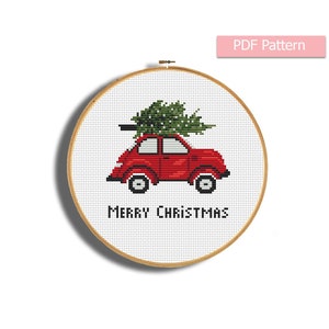 Christmas car pattern Pdf, Christmas cross stitch pattern, Christmas embroidery, Christmas wall decor, Merry Christmas decorations, Chart