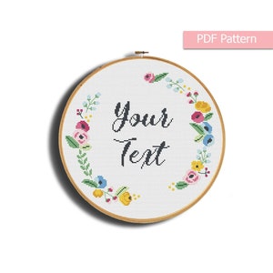 Custom cross stitch pattern, Your text, Personalized cross stitch chart, Quote cross stitch, Custom design pattern, Wreath cross stitch pdf