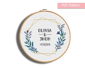 Wedding cross stitch pattern, Custom cross stitch chart, Floral embroidery pattern, Wedding gift, Anniversary cross stitch, Bridal shower