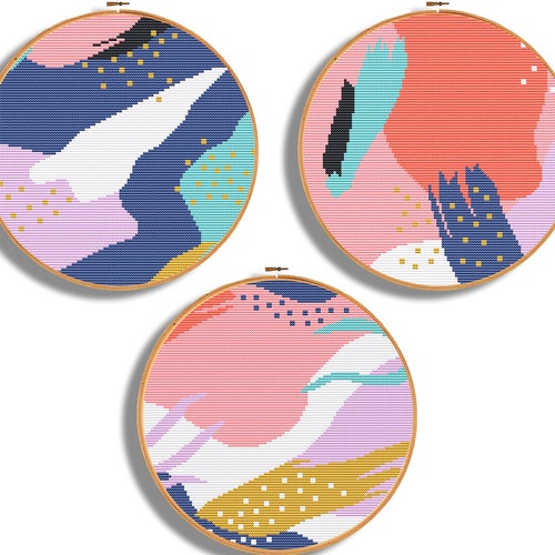 Set of 6 Modern Cross Stitch Patterns Abstract Cross Stitch Etsy
