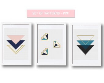 Set of patterns, geometric cross stitch pattern, modern cross stitch, geometric patterns pdf, geometric wall decor, embroidery pattern, pdf