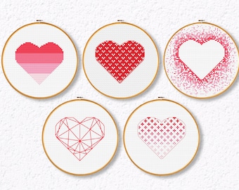 Valentines day cross stitch patterns, Red Hearts cross stitch pdf, Valentine's cross stitch set, Valentine cross stitch gift, Beginners
