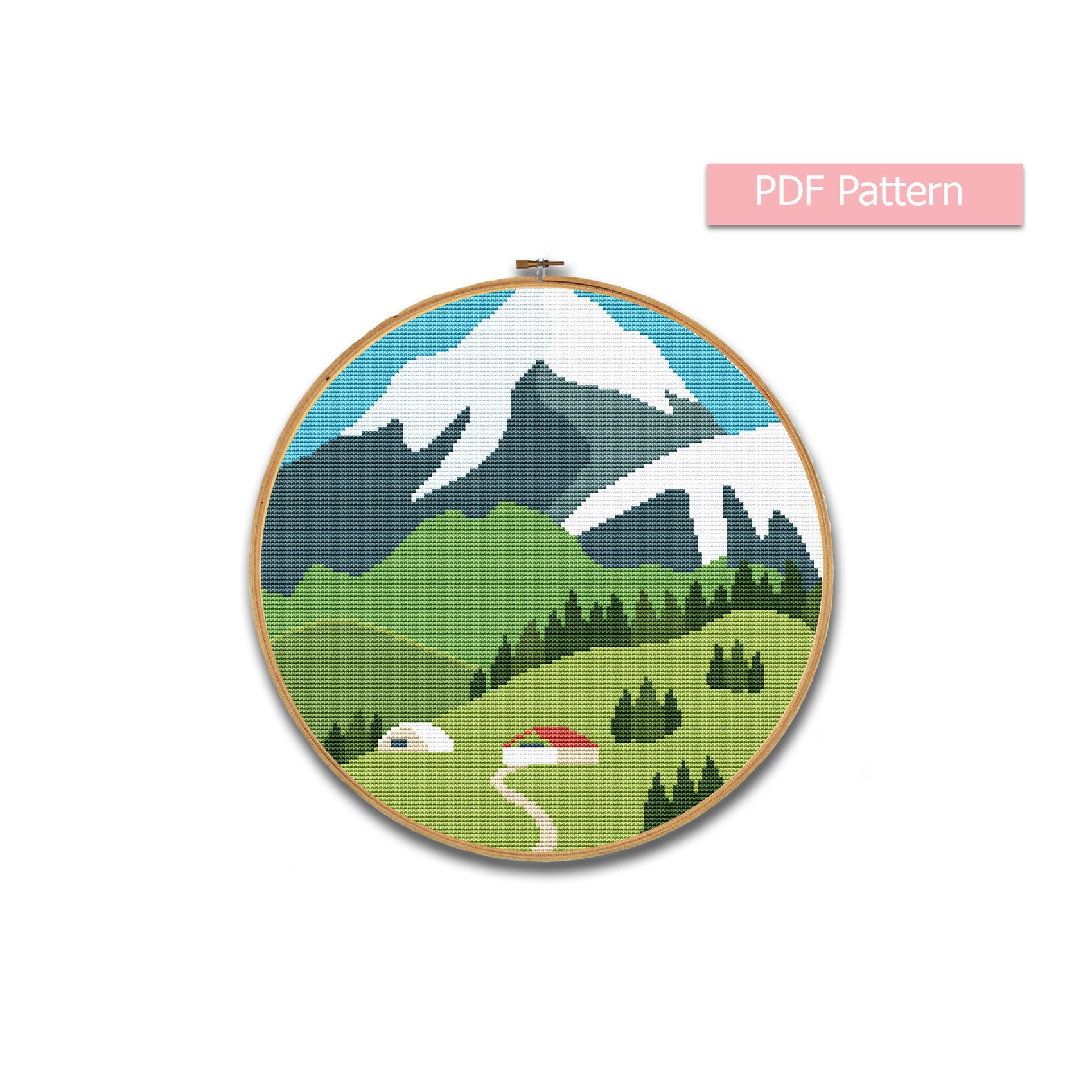 Mountain cross stitch pattern modern cross stitch Nature | Etsy