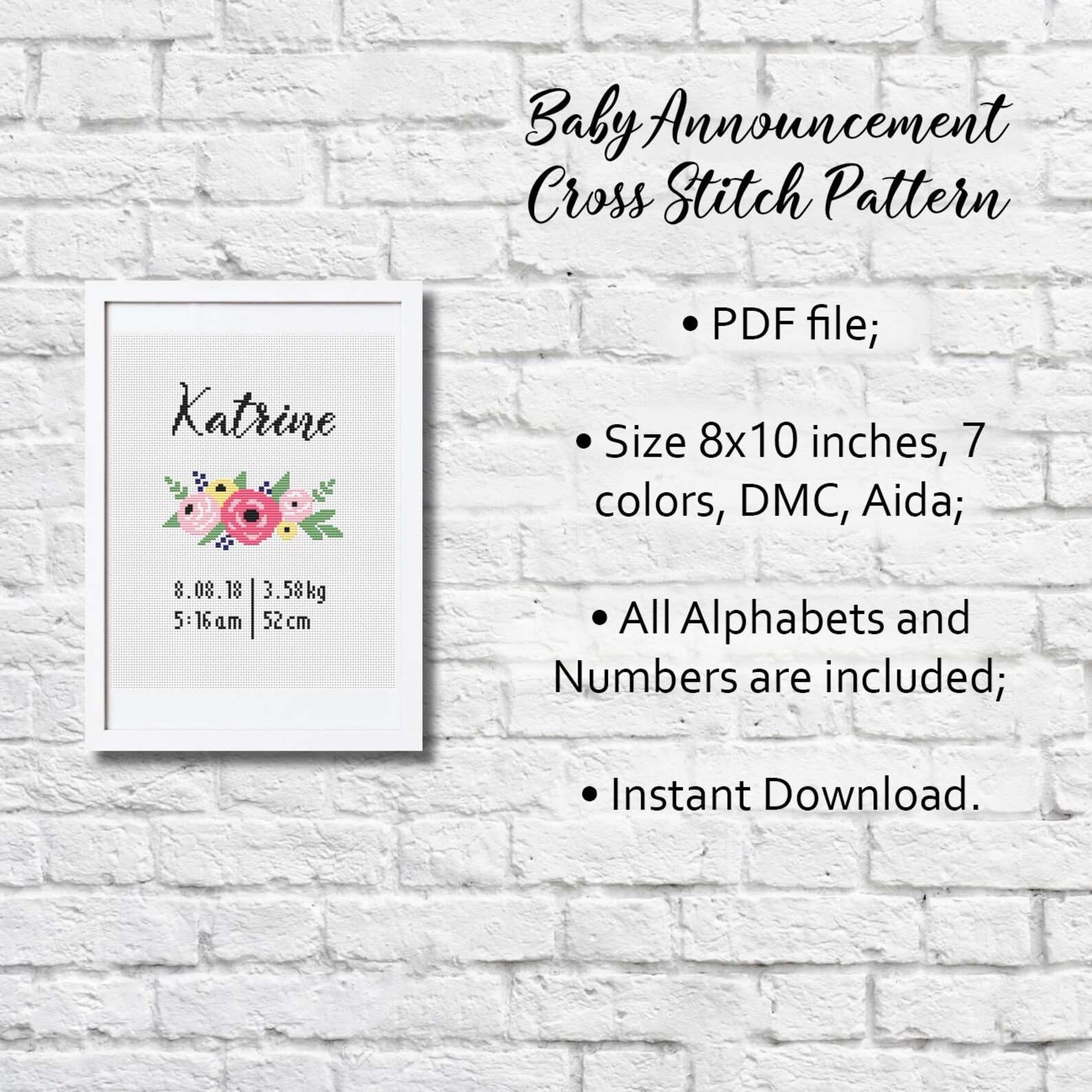 Birth Announcement Cross Stitch Pattern Baby Name Pattern Etsy Canada