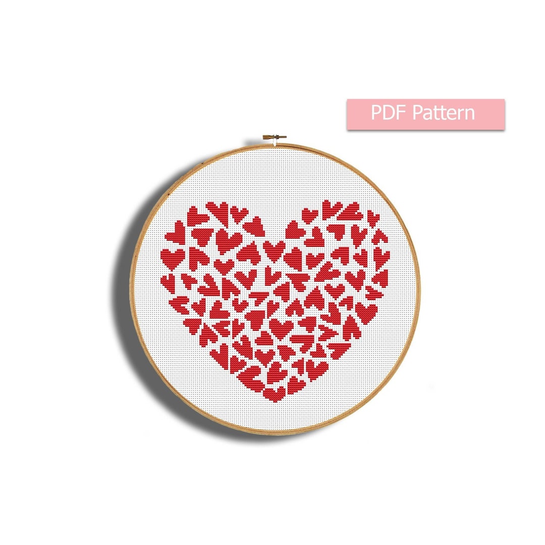 Valentine's Day Cross Stitch Pattern, Hearts Chart Pdf, Hearts