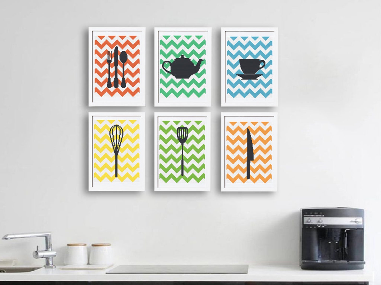 Set of 6 Cross Stitch Patterns Kitchen Wall Decor Kitchen Etsy