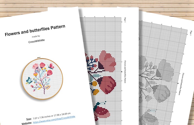 Embroidery patterns Pdf Floral cross stitch pattern Set of 3 flowers pattern Counted cross stitch Modern wall decor Flowers hoop art