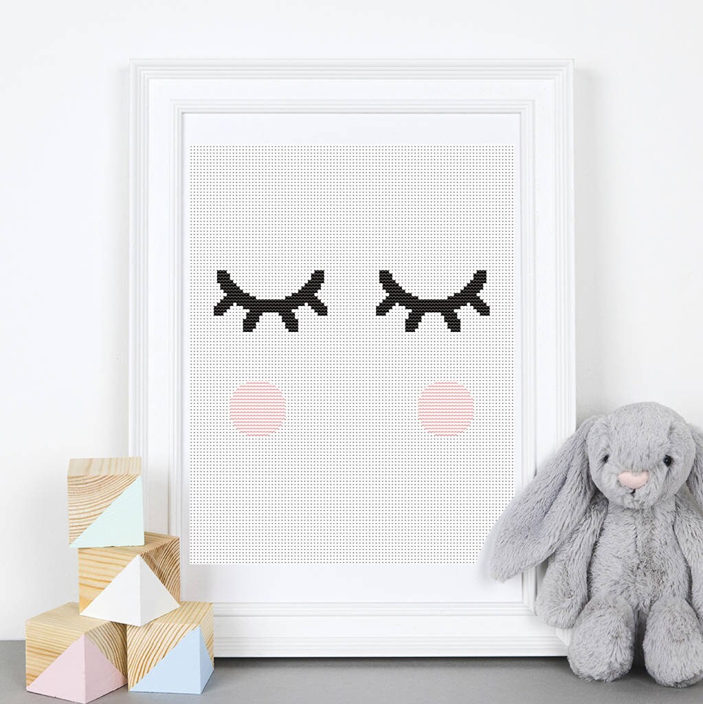 Sleepy eyes wall decor Nursery cross stitch pattern Nursery Etsy