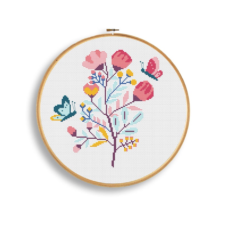 Embroidery patterns Pdf Floral cross stitch pattern Set of 3 flowers pattern Counted cross stitch Modern wall decor Flowers hoop art