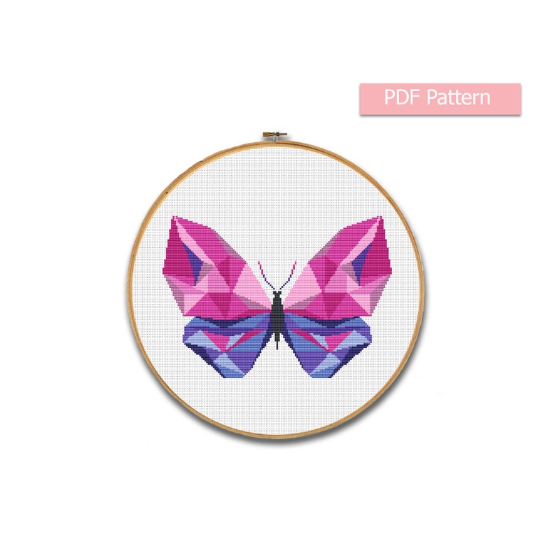 Geometric cross stitch pattern, modern cross stitch, butterfly pattern pdf, animal cross stitch, geometric pattern pdf, embroidery pattern image 1