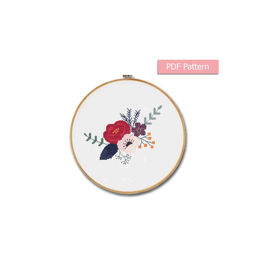 Flowers Cross Stitch Pattern, Modern Cross Stitch, Floral Embroidery