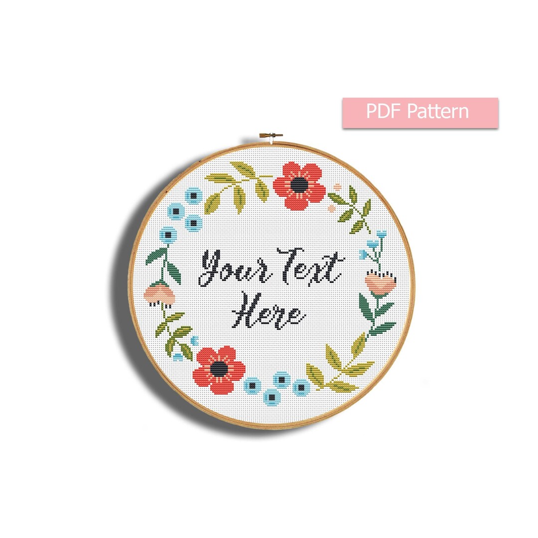 Custom Cross Stitch Pattern Your Text Pattern Wreath Cross Etsy