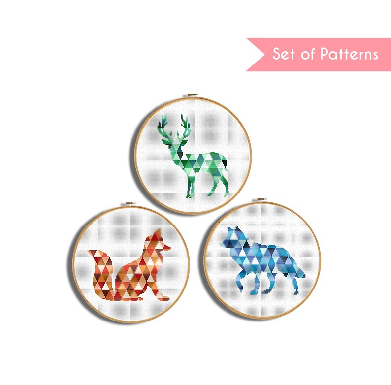 Deer Wolf Animal Cross Stitch Chart Fox Set Of 3 Animal Patterns Pdf Geometric Cross Stitch Patterns Wall Decor Abstract Embroidery Sewing Fiber Sewing Needlecraft Safarni Org