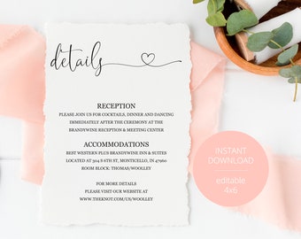 wedding info card etsy wedding information card template