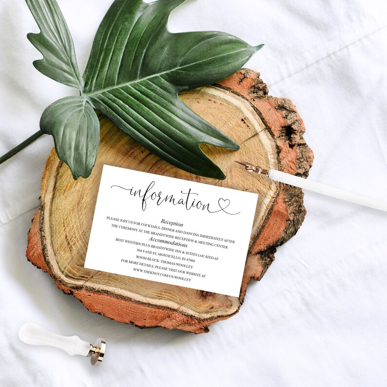 Heather Wedding Info Card Rustic Wedding Details Template Instant Download Information Card Wedding Details Card Template