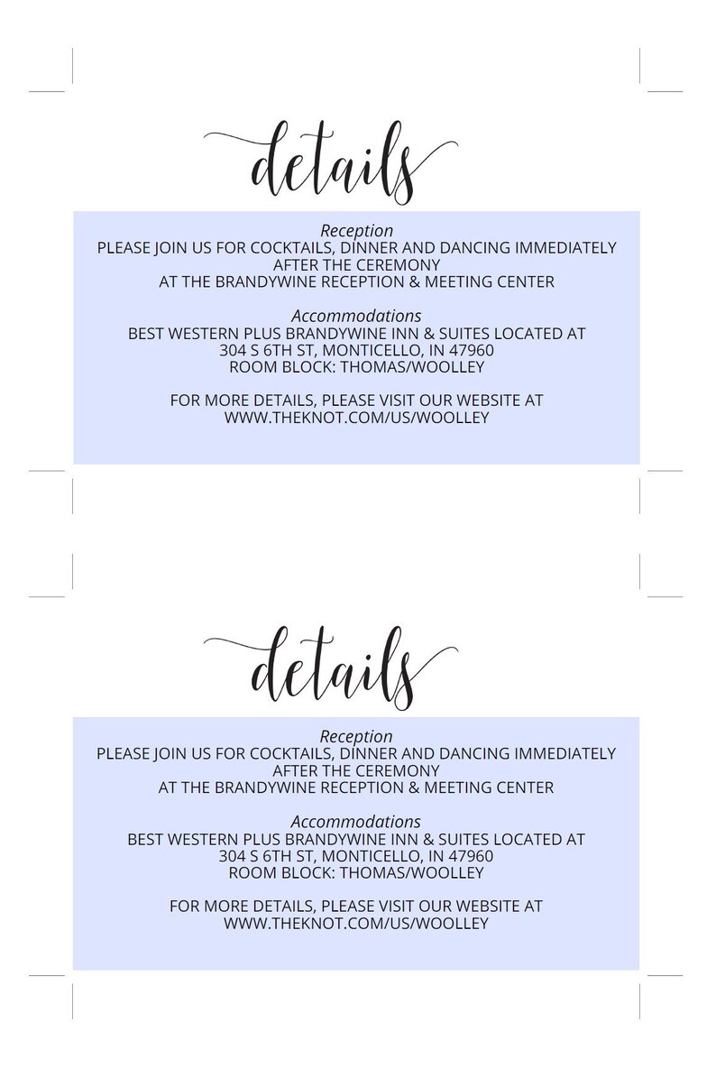 wedding details card template instant download information
