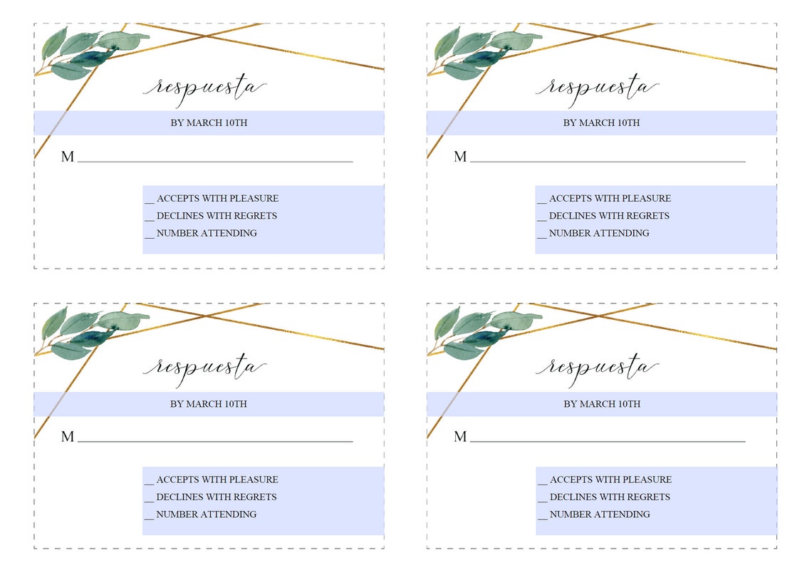 Spanish RSVP Card Template Wedding RSVP Response Card Etsy