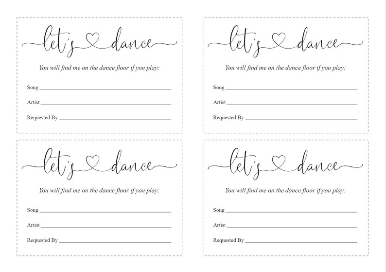 Let's dance card Song Request Insert Card Template Etsy