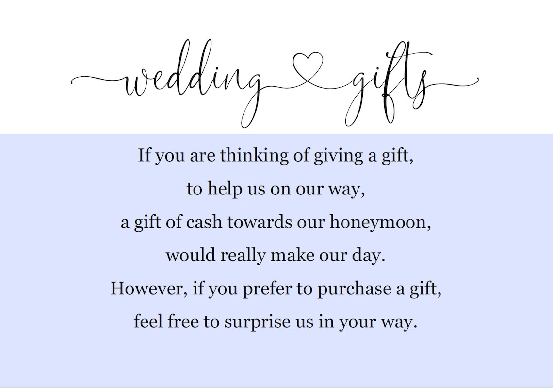 Wedding Gifts Card Template Honeymoon Fund Honeymoon Request Etsy
