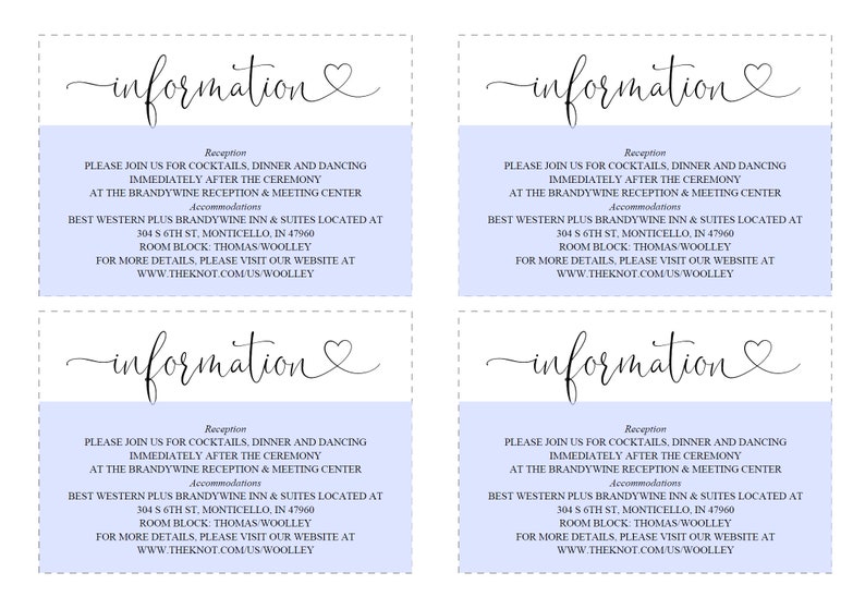 Heather Wedding Info Card Rustic Wedding Details Template Instant Download Information Card Wedding Details Card Template