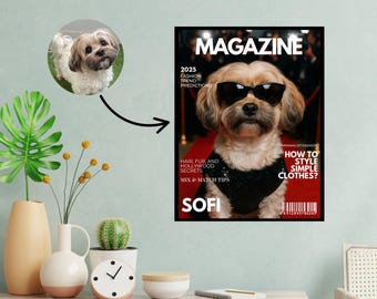 Custom Pet Portrait – Celebrity Magazine Cover Style | Red Carpet Pet Art | Unique Dog or Cat Gift | Funny Personalized Pet Gift