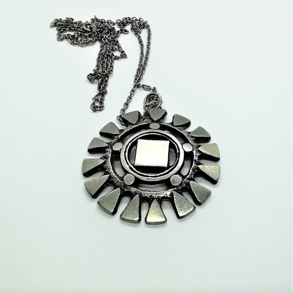 Design R.A Ottosson modernist Large Pendant Necklace of pewter Svenskt Tenn Sweden 1980's.