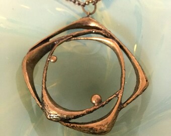 Vintage Bronze "Orbital" Pendant Necklace, Karl Laine Design, 1970s Finland