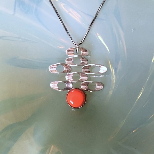 Necklace Silver pendant with orange stone from  Fischland Schmuck Germany.